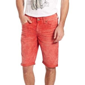 True Religion Ricky red pinwale corduroy shorts Sz 34 raw hem button flap pocket